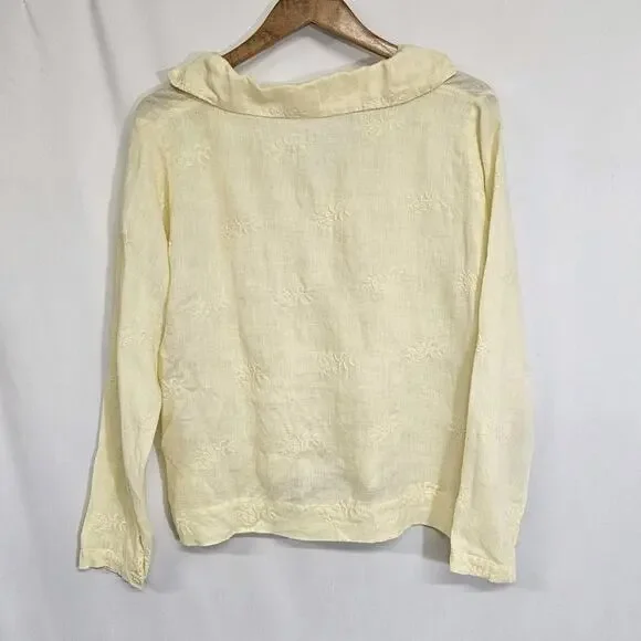 CP Shades Yellow Linen Embroidered Long Sleeve V-neck Boxy Oversized Top Size XS - Picture 5 of 7